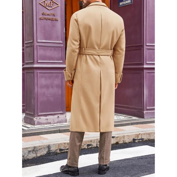 💫 Men Cream Long Casual Trench Coat Notched Collar Warm Winter Pockets Jackets - Picture 4 of 5
